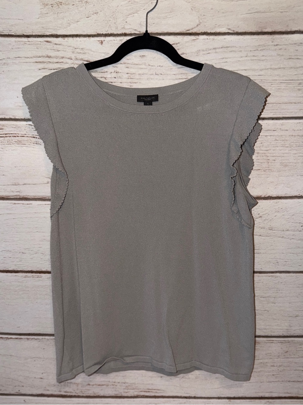 Ann Taylor Light Gray Ruffle Sleeve Tank Top